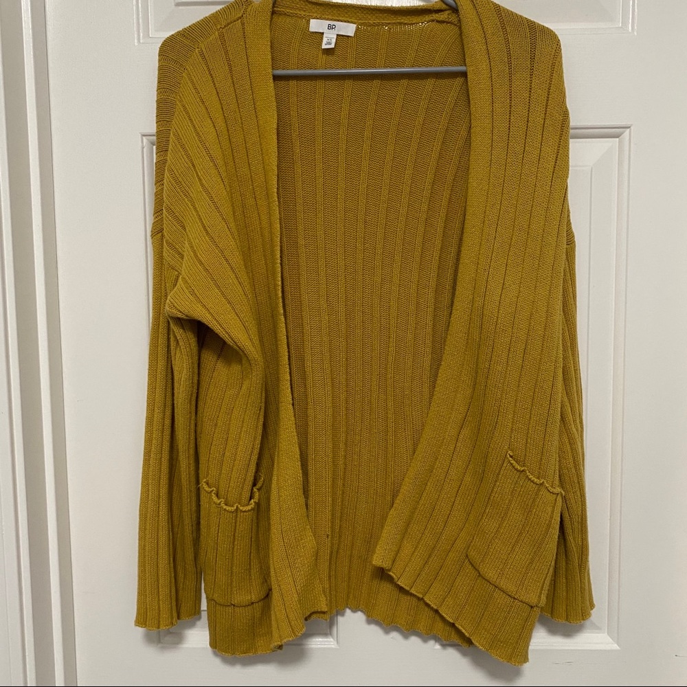 BP Mustard Lettuce Ribbed Sleeve Cardigan